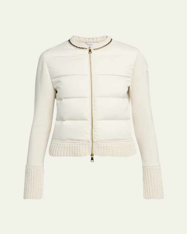 Quilted Combo Cardigan with Chain Embellishment